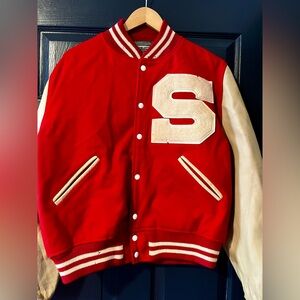 Res IPSA Varsity Letterman S Wool Leather Jacket Size L Cardinal Red Vintage